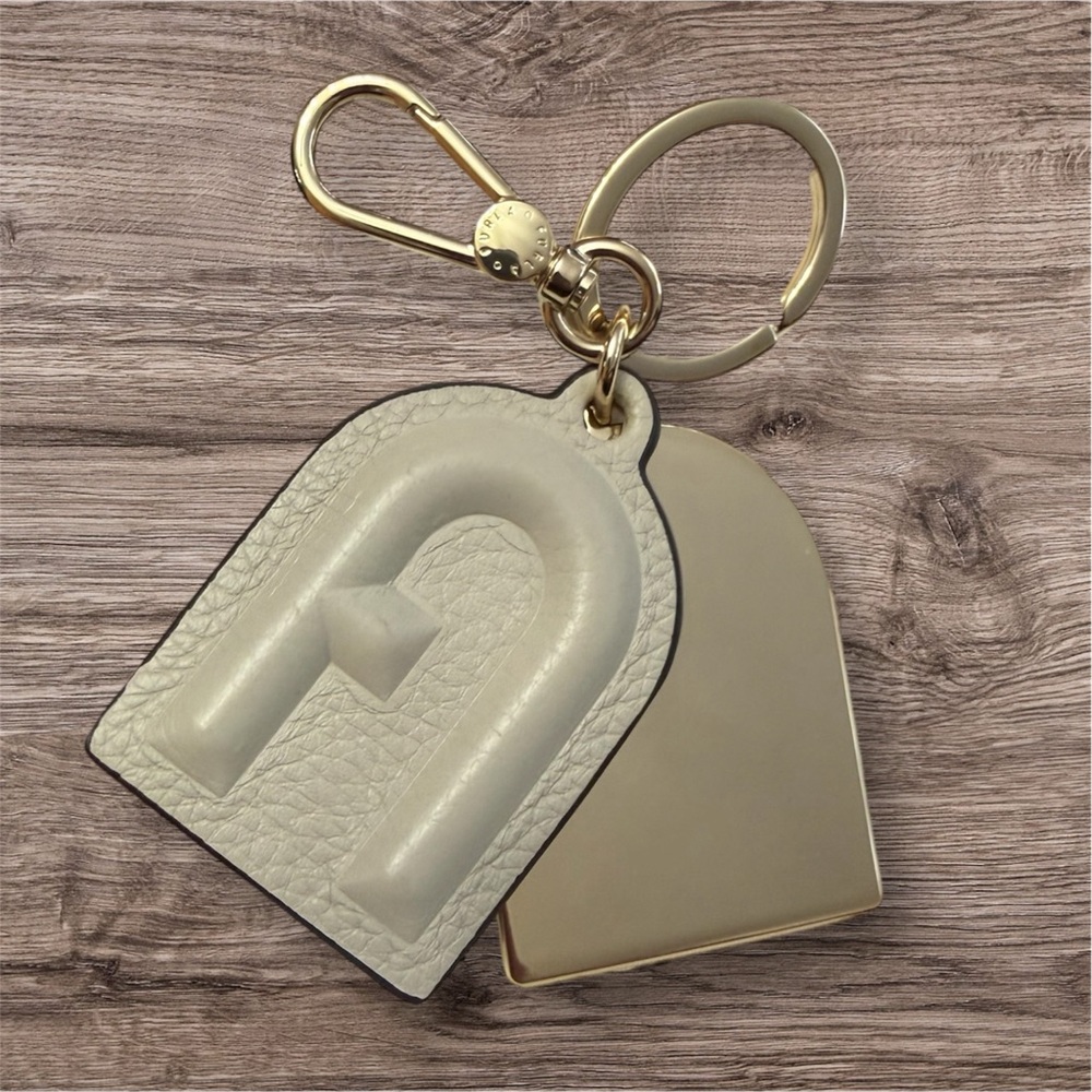 Furla Leather Logo Keychain in Cream with Gold Hardware - Picture 2 of 3